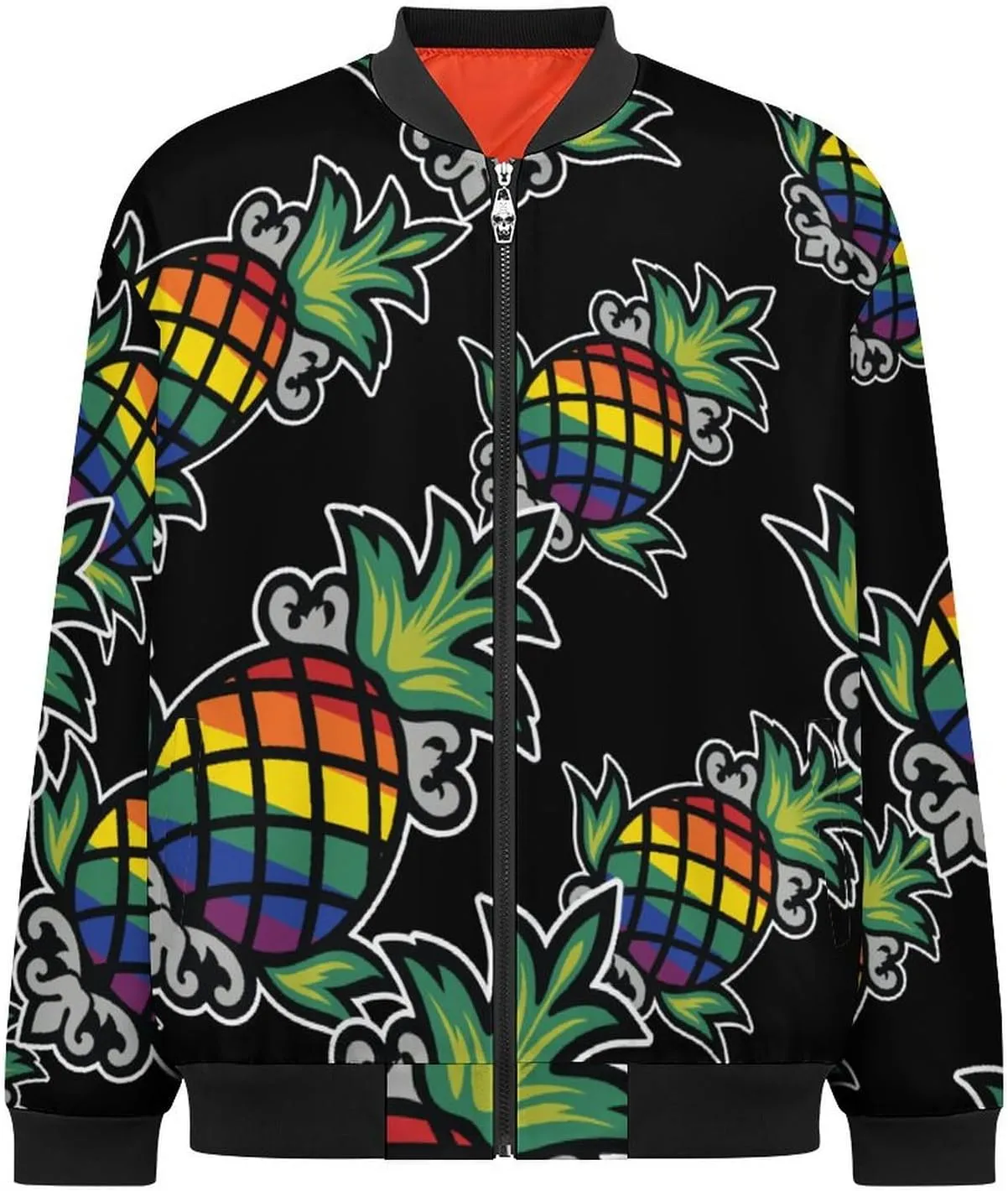 Rainbow Pineapple Men's Bomber Jacket Lightweight Windbreaker Fashion Spring Fall Coats Casual Jackets for Men