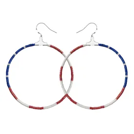 Red White and Blue Patriotic American Flag Earrings for Women 4th of July Independence Day USA Flag Beaded Hoop Earrings