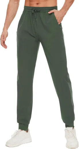 SEVEGO Men's 31"/33"/35"/37" Tall Inseam Joggers Lightweight Sweatpants 3 Zipper Pocket Tapered Athletic Workout Gym Pant 37", Army Green, M