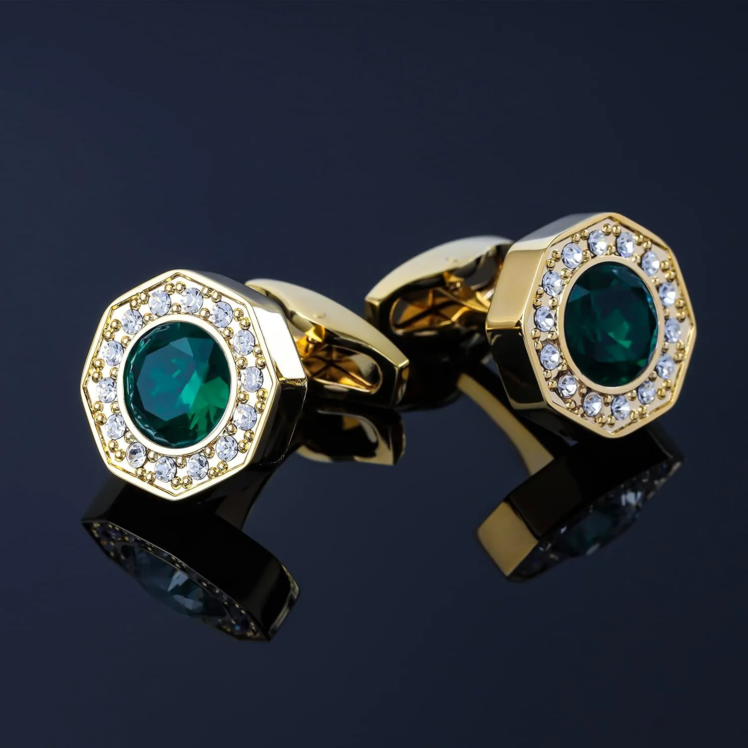 Sogee Crystal Cufflinks for Men Blue/Green/Pink/Purple/Red/White/Colorful Real Gold Plated Elegant Mens Cuff Links for Wedding Party Unique Gift