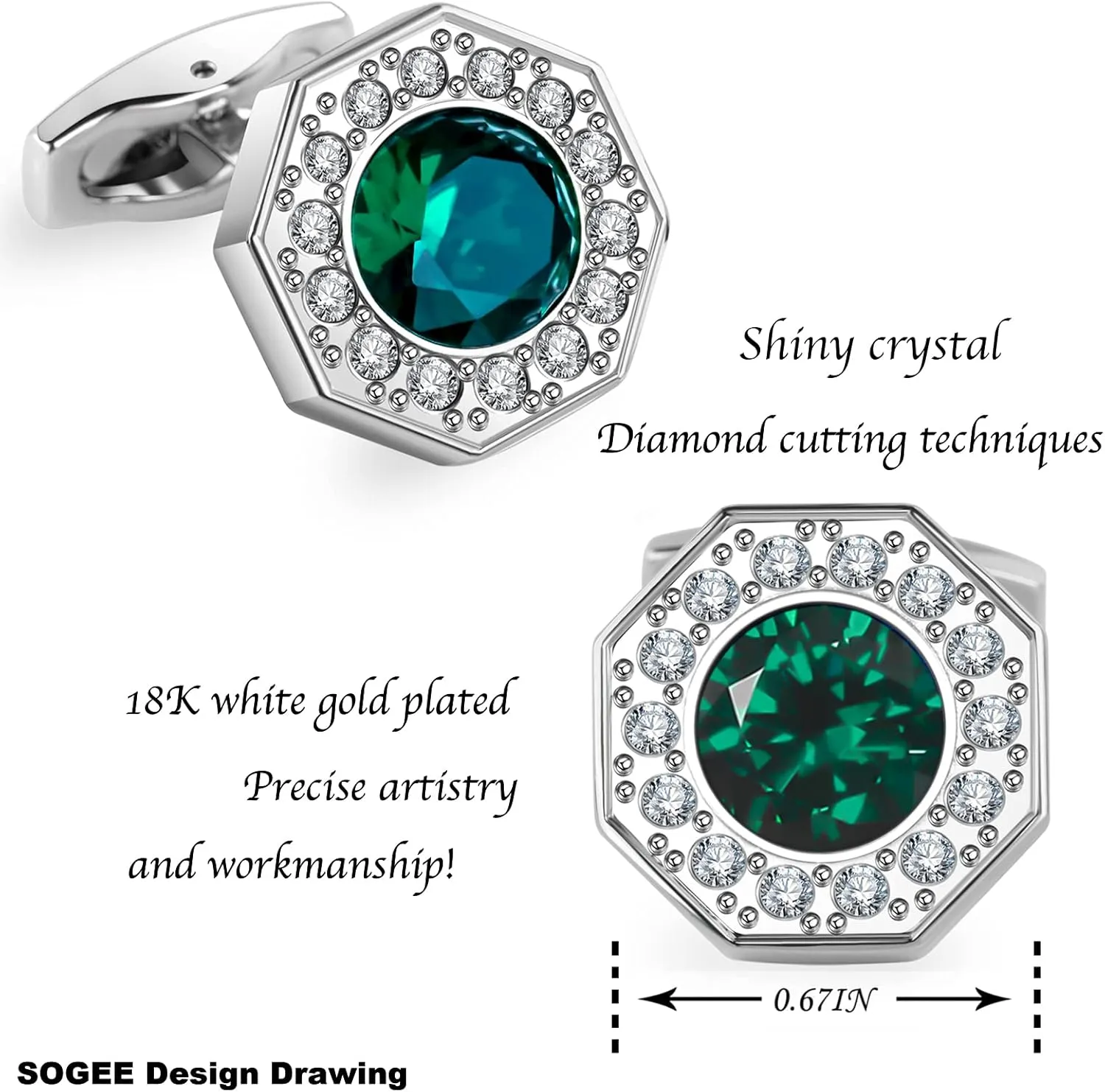 Sogee Crystal Cufflinks for Men Blue/Green/Pink/Purple/Red/White/Colorful Real Gold Plated Elegant Mens Cuff Links for Wedding Party Unique Gift