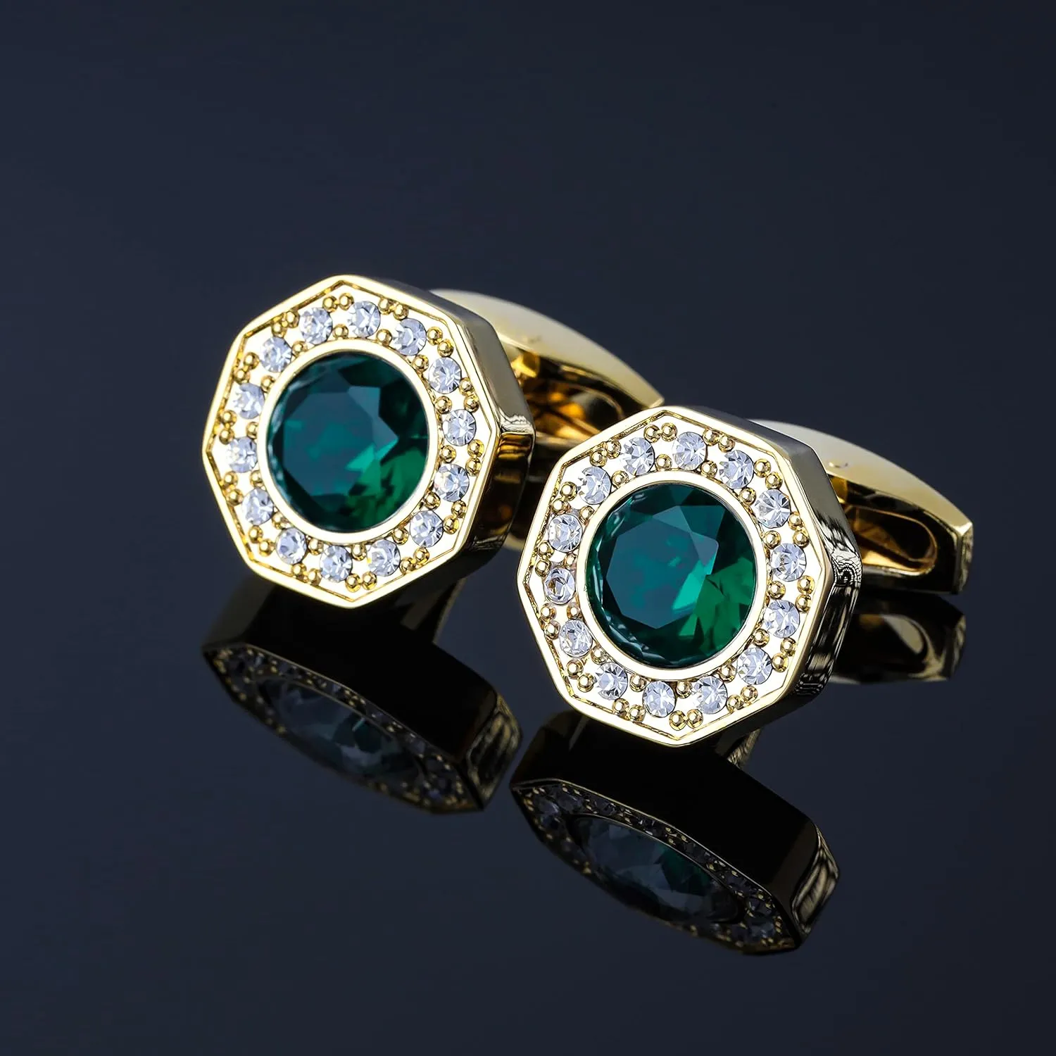 Sogee Crystal Cufflinks for Men Blue/Green/Pink/Purple/Red/White/Colorful Real Gold Plated Elegant Mens Cuff Links for Wedding Party Unique Gift