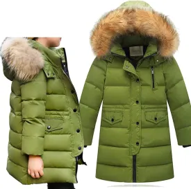 Toddler Baby Boys Girls Winter Padded Overcoat Puffer Jacket Children Hoodie Faux Fur Parka Down Coat(Green,9-11 Years)