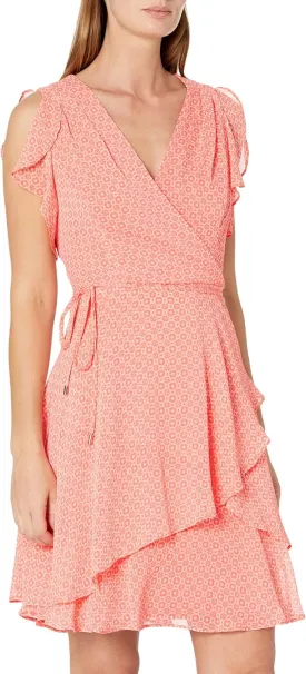 Tommy Hilfiger Women's Sleeveless Knee-length Faux Wrap Chiffon