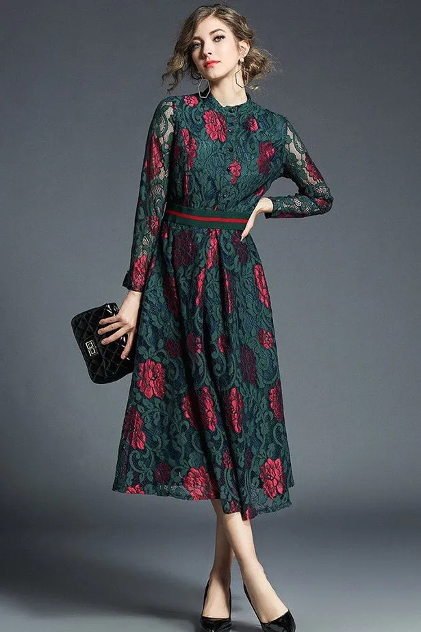 Two Color Flower Lace Dress