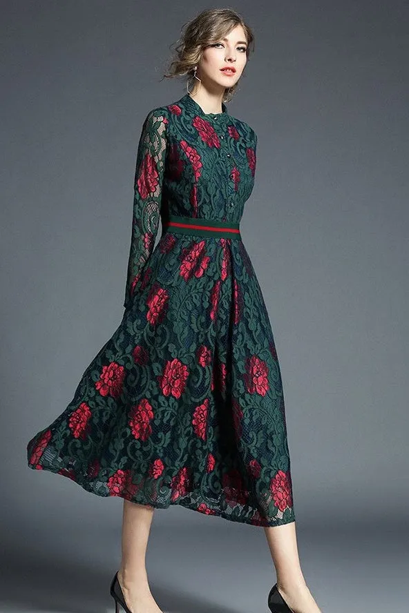 Two Color Flower Lace Dress