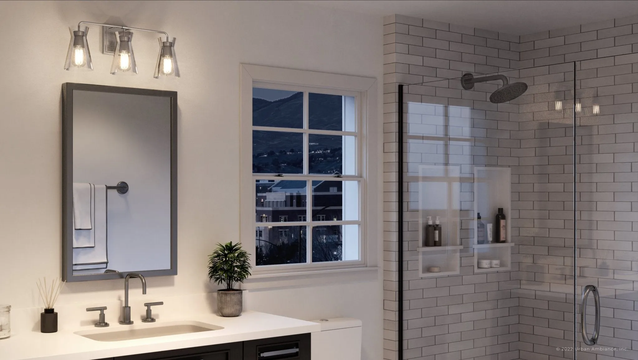 UEX2562 Modern Bath Light 9''H x 22''W, Satin Nickel Finish, Flagstaff Collection