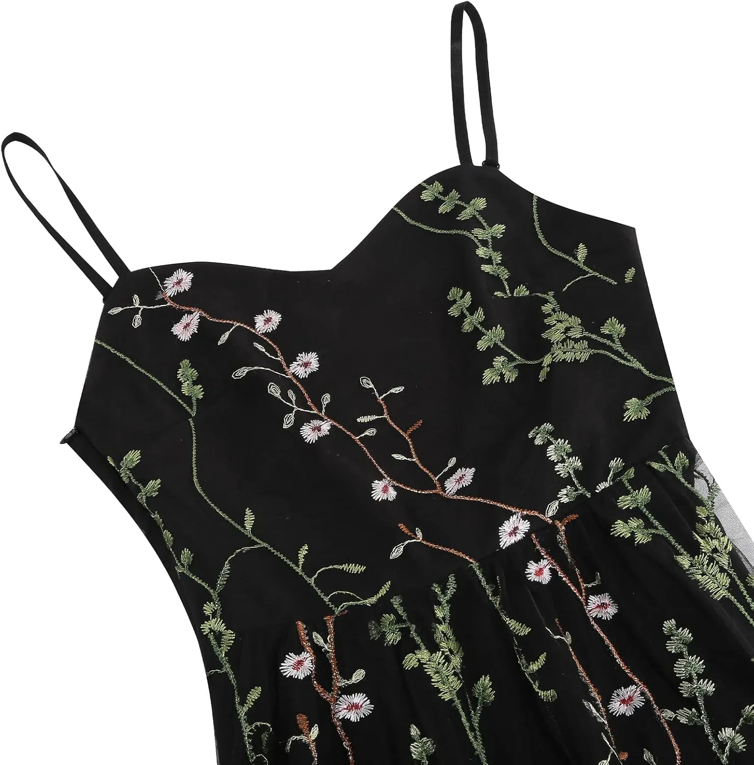 Women Keyhole Floral Embroidery Dress Sheer Mesh Illusion Vintage Cocktail Swing Dress Wedding Party Prom Tulle Evening Dress