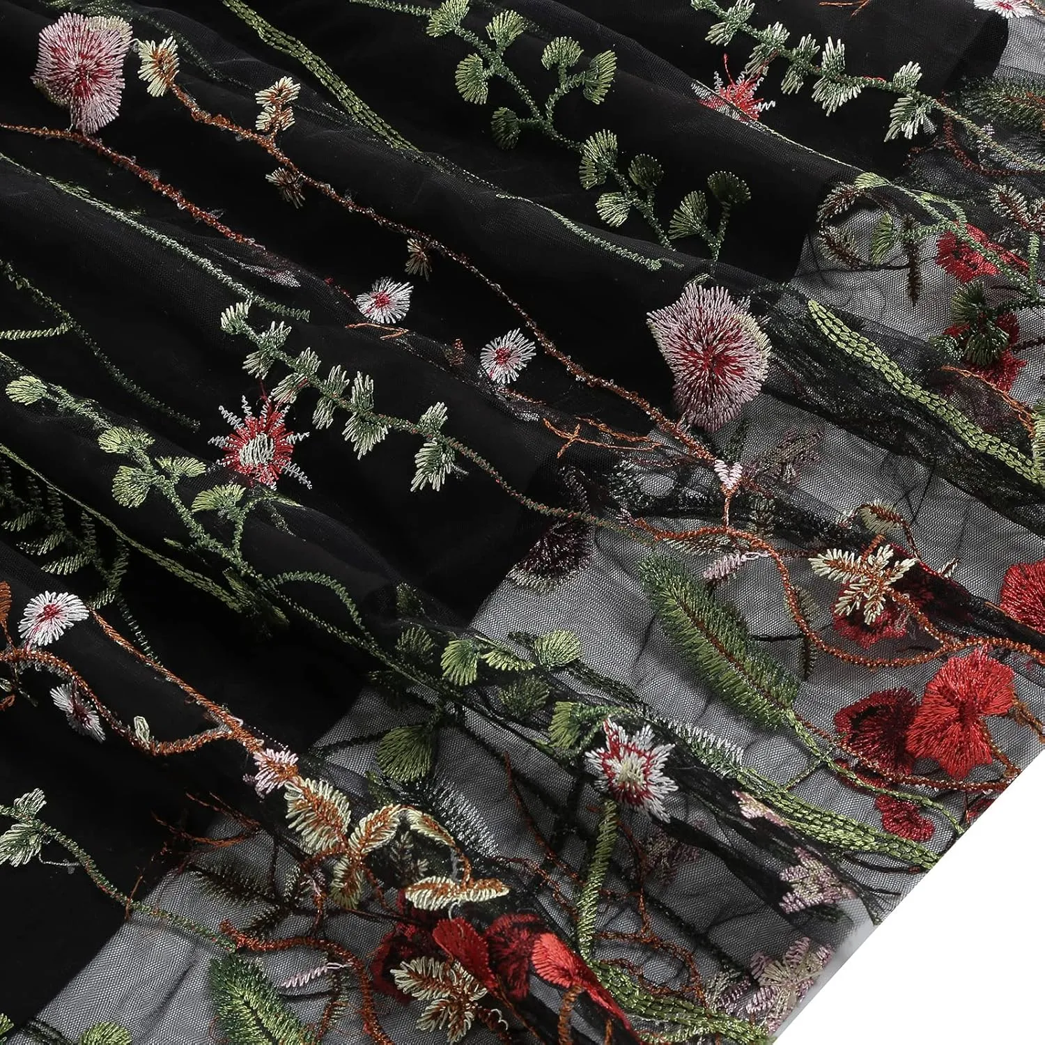 Women Keyhole Floral Embroidery Dress Sheer Mesh Illusion Vintage Cocktail Swing Dress Wedding Party Prom Tulle Evening Dress