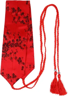 Women Kimono Japanese Style Embroidered Waist Bands Waist Belt with Tassel for Yukata Robe Accessories Red