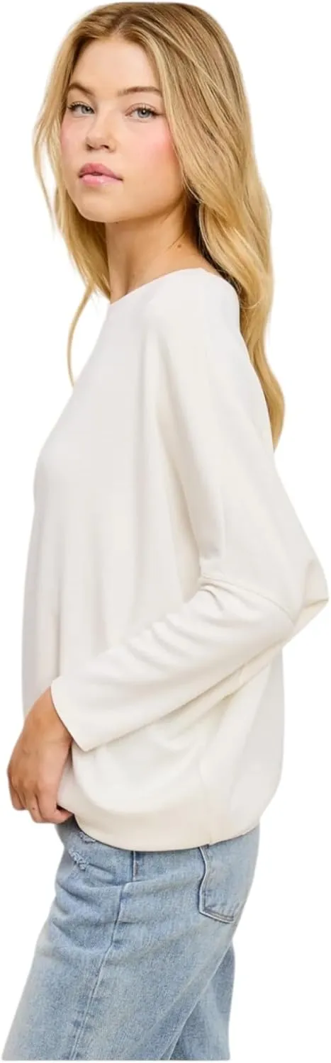 Women's Dolman Long Sleeve, Batwing, Ultra Soft Scuba, Boat Neck Top-Black, Rust, White, Olive, Navy, Heather Gray, Graphite