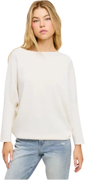 Women's Dolman Long Sleeve, Batwing, Ultra Soft Scuba, Boat Neck Top-Black, Rust, White, Olive, Navy, Heather Gray, Graphite