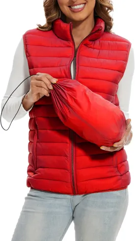 Women's Lightweight Water-Resistant Packable Puffer Vest Sleeveless Quilted Puffer Vest Outerwear, Red XL