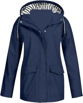 Women's Rain Jacket with Hood Packable Waterproof Rain Coats Oversized Travel Raincoats Windbreaker with Pockets
