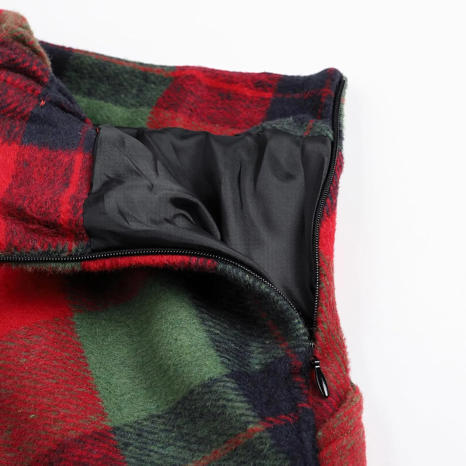 Women's Winter Plaid Maxi Skirt Elegant High Waist Warm Wool Long Pleated Skirt S-3XL