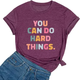 Ykomow You Can Do Hard Things Teacher T Shirt Womens Let it Be Live Happy Happiness Graphic Tees