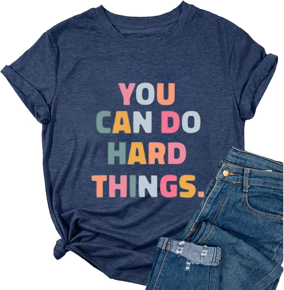 Ykomow You Can Do Hard Things Teacher T Shirt Womens Let it Be Live Happy Happiness Graphic Tees