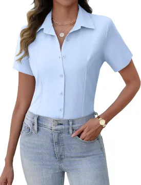 Zeagoo Women's Button Down Shirts Short Sleeve Dress Shirts Basic Business Collared Work Blouses Summer Tops